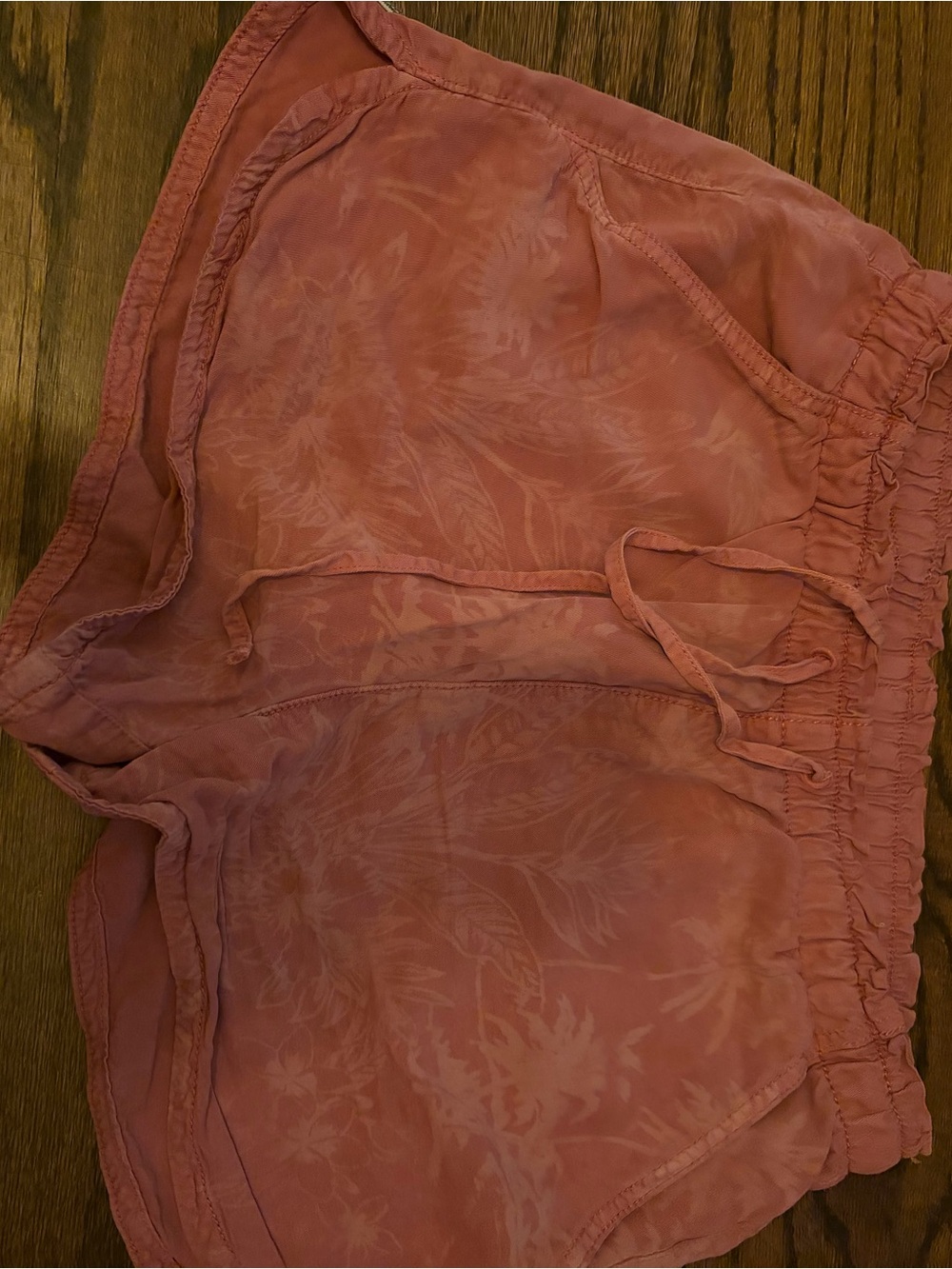 American Eagle Outfitters Coral-Pink Floral Tie-Waist Athletic Shorts